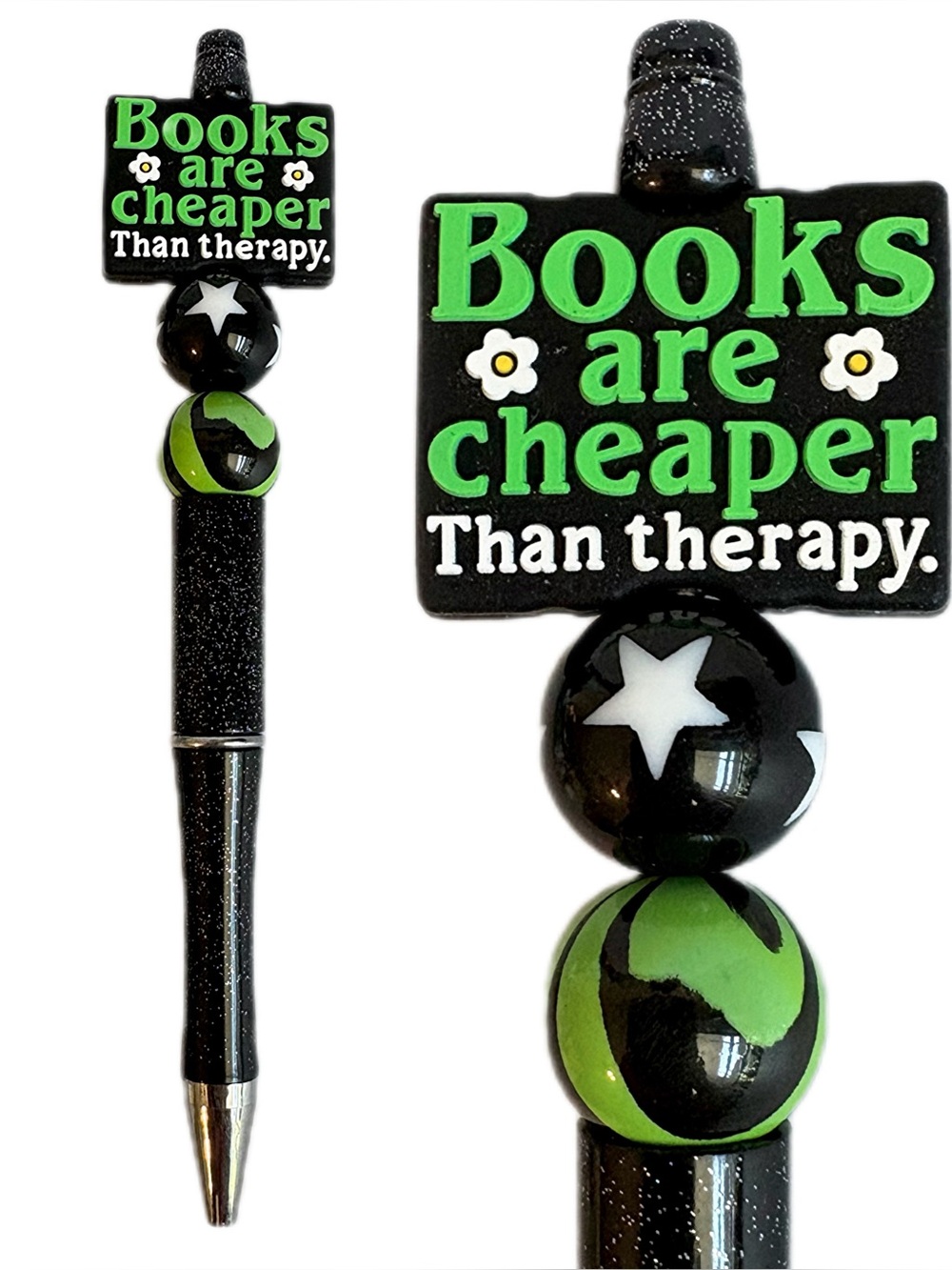 Books are Cheaper Than Therapy Custom Beaded Pen